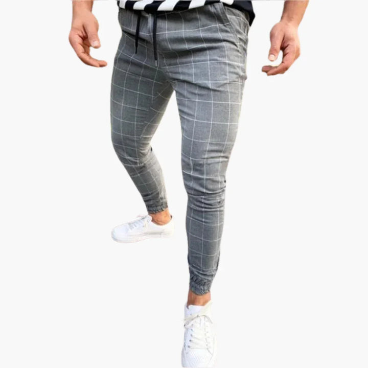 Spodnie dresowe w kratę dla mężczyzn z elastycznym pasem i kieszeniami bocznymi