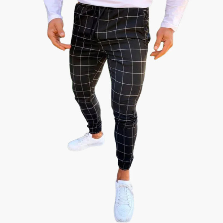 Spodnie dresowe w kratę dla mężczyzn z elastycznym pasem i kieszeniami bocznymi